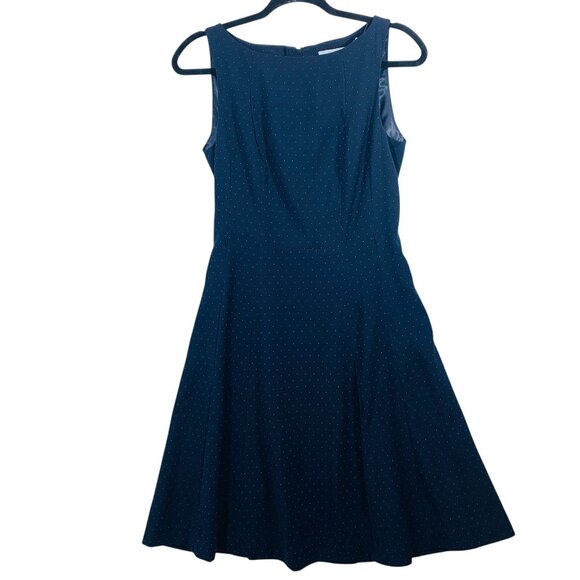 H&M fit and flare navy polka sleeveless dress sz 6 - Picture 3 of 12